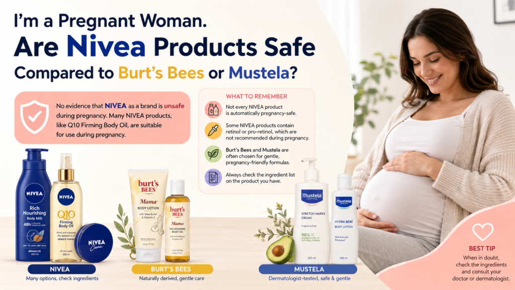 I’m a Pregnant Woman. Are Nivea Products Safe Compared to Burt’s Bees or Mustela?