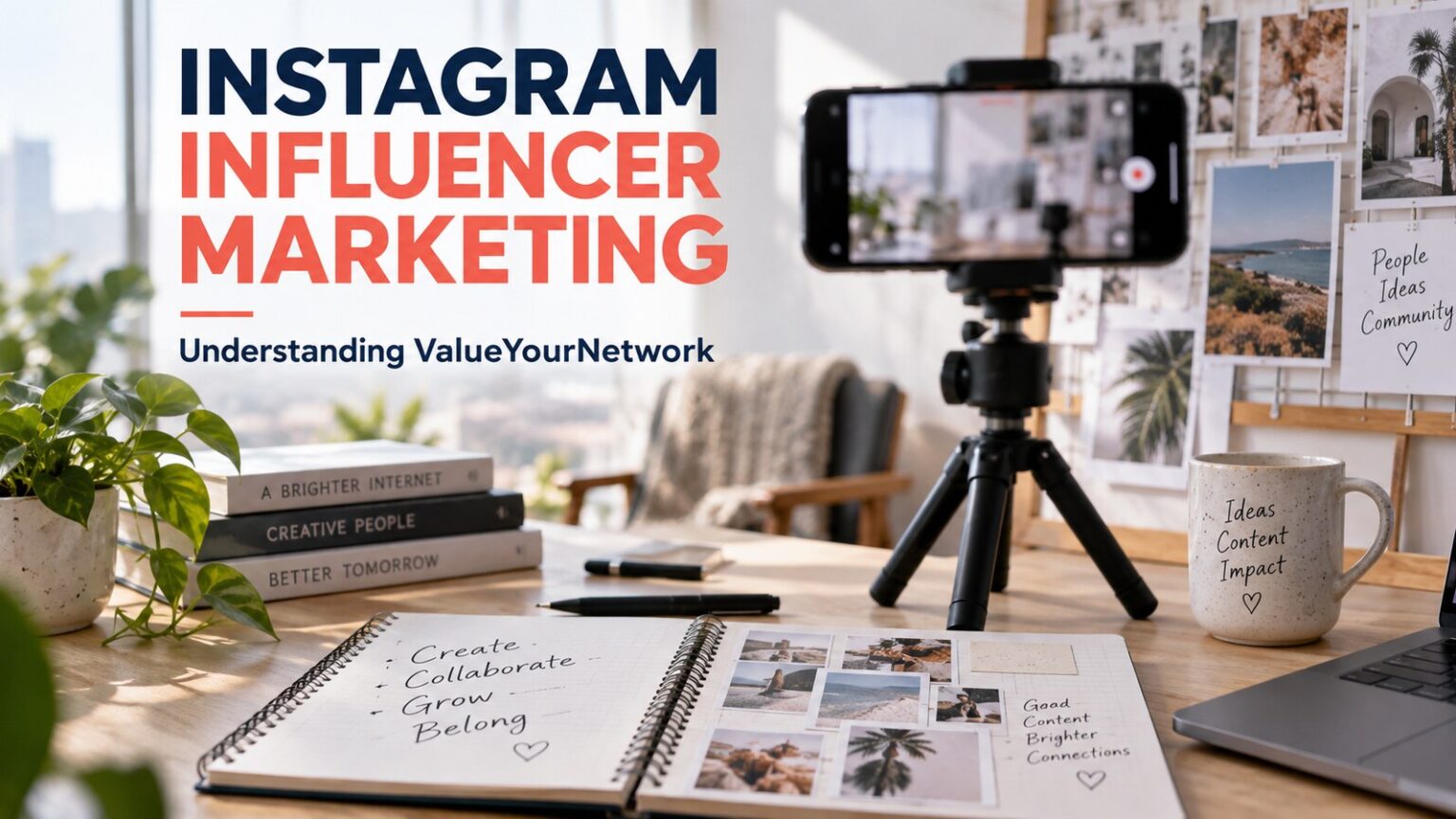 Illustrative creator workspace for agence instagram valueyournetwork campaign planning