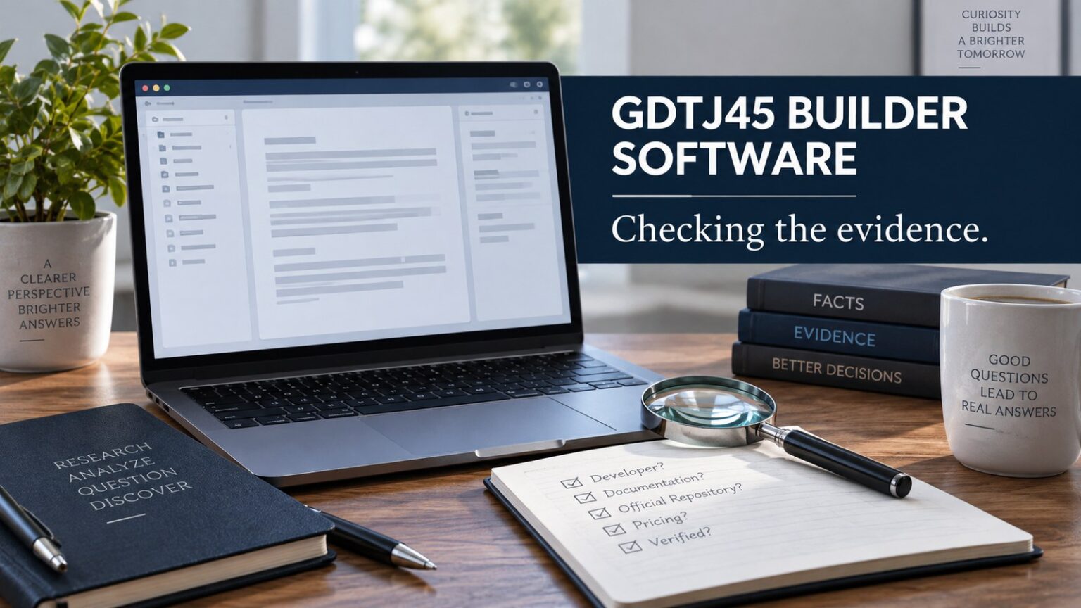 details of gdtj45 builder software: What Is Actually Verified? details of gdtj45 builder software editorial illustration of a laptop and research notes