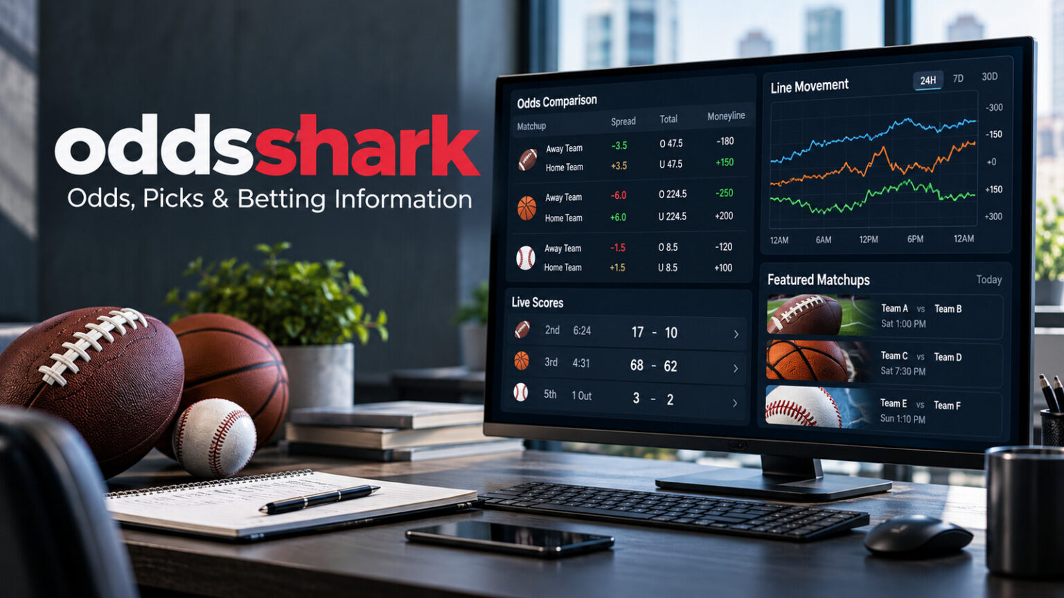 oddsshark sports odds, picks and betting information dashboard