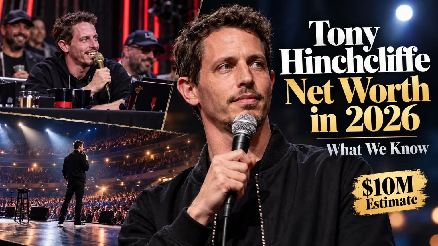 Tony Hinchcliffe Net Worth in 2026: What We Know Tony Hinchcliffe net worth in 2026 featured image showing the comedian performing stand-up, hosting Kill Tony, and his estimated $10 million wealth.