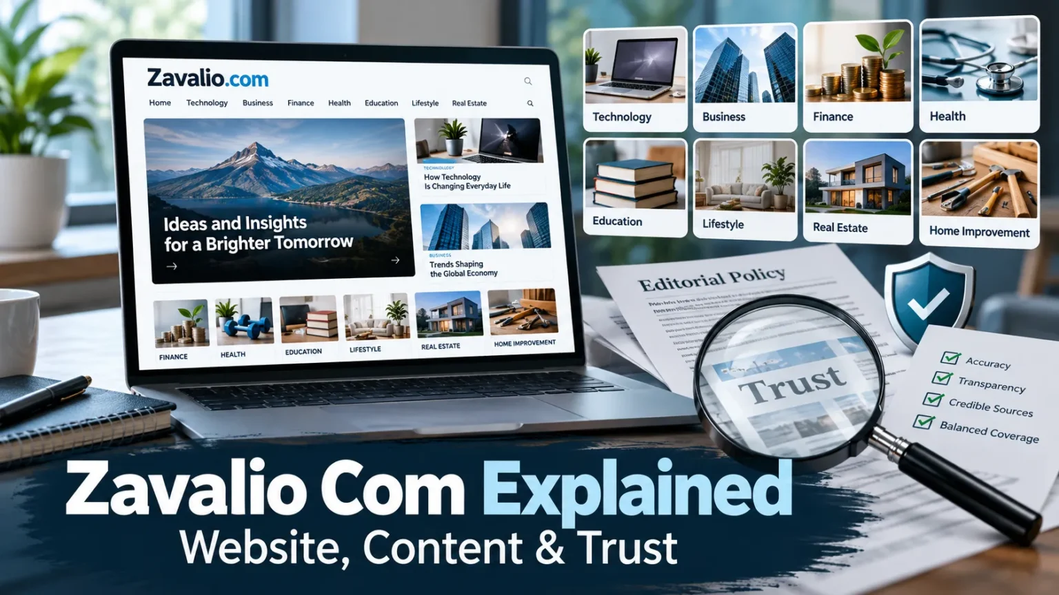 Zavalio Com website overview showing content categories, editorial policies, and trust information.